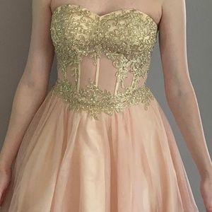 formal blush corset dress